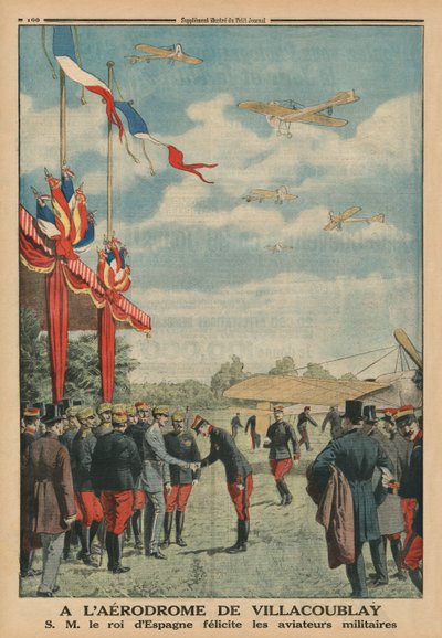 At Villacoublay Aerodrome, H. M. Alfonso XIII, King of Spain Congratulating the Air Force Aviators, Back Cover Illustration from 